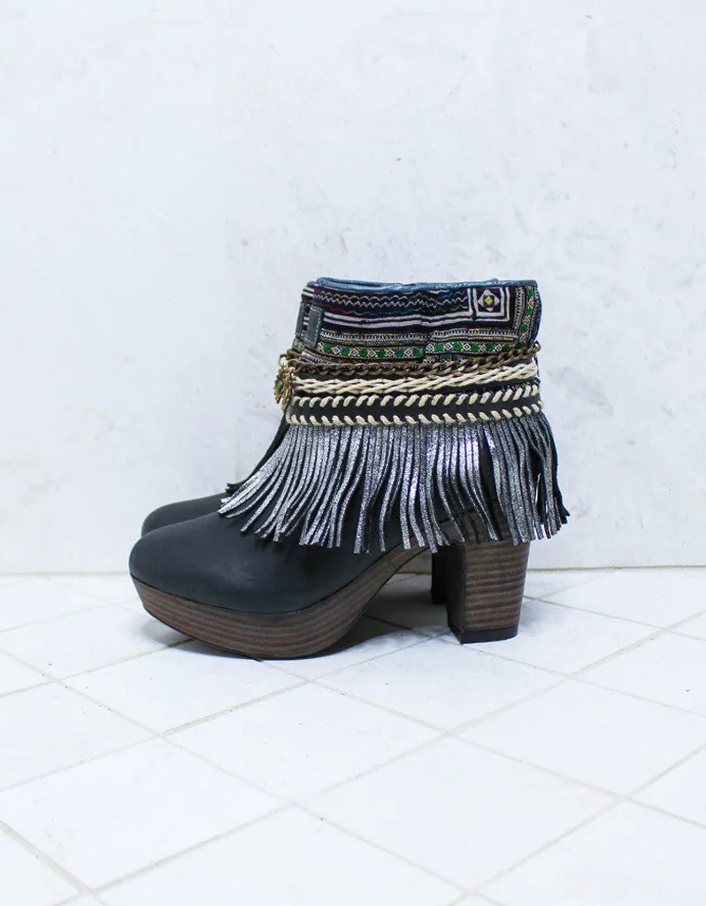 Custom Made High Heel Boho Boots in Black | SIZE 40