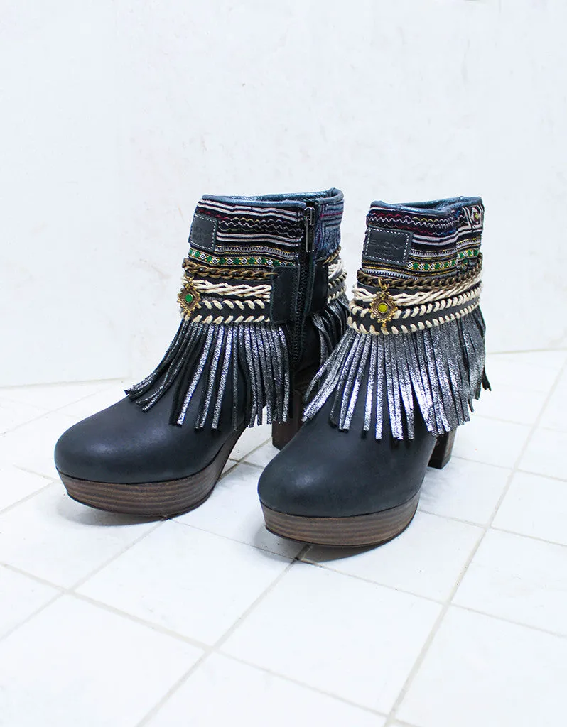 Custom Made High Heel Boho Boots in Black | SIZE 40