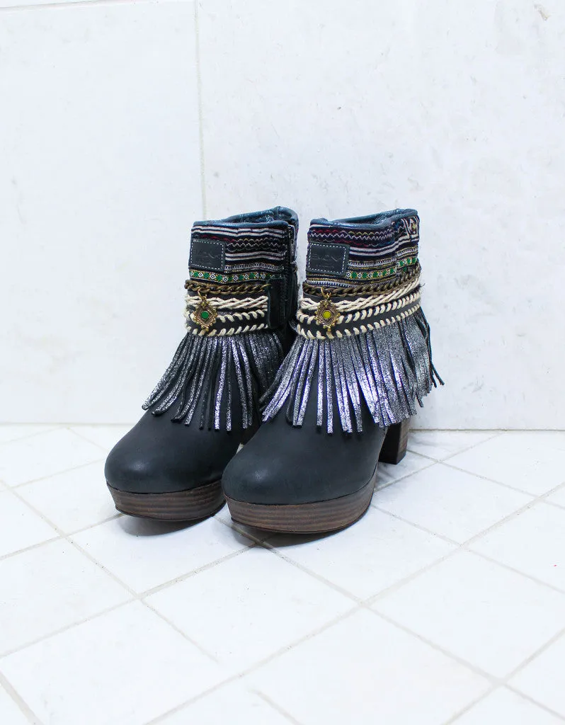 Custom Made High Heel Boho Boots in Black | SIZE 40