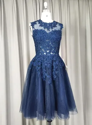 Cute Navy Blue Knee Length Homecoming Dress, Short Prom Dress