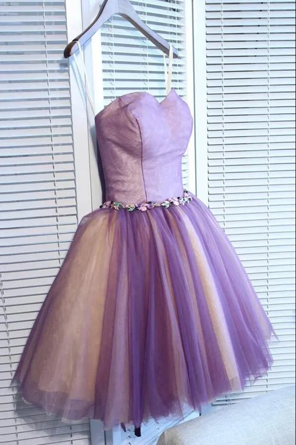 Cute Purple Sweetheart Tulle Pretty Homecoming Dresses, Short Prom Dress