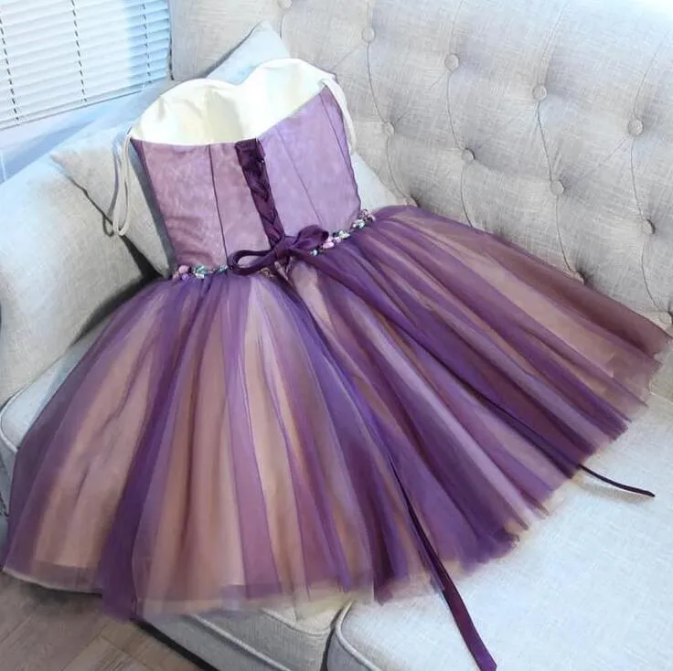 Cute Purple Sweetheart Tulle Pretty Homecoming Dresses, Short Prom Dress