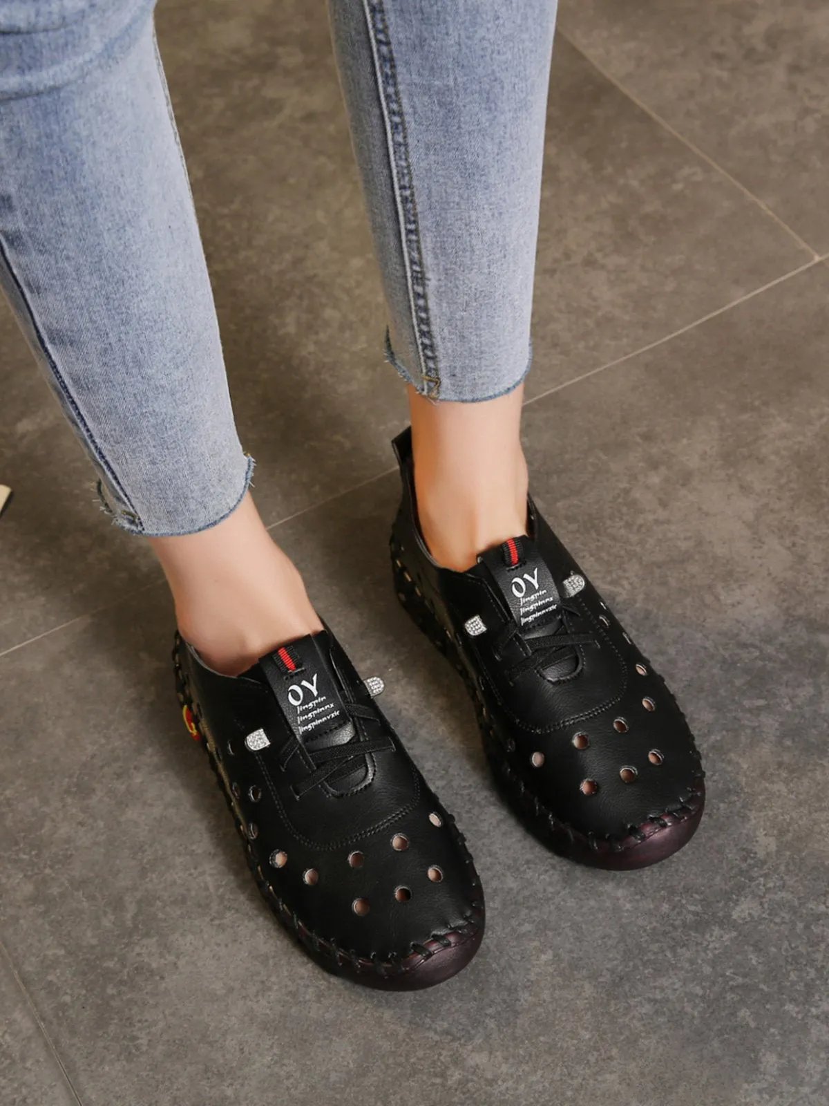 Cutout Breathable Super Soft Sole Moccasin Lace-Up Shoes