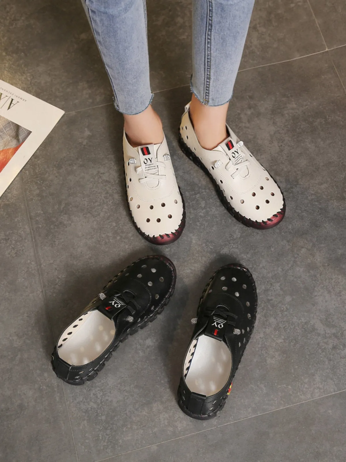 Cutout Breathable Super Soft Sole Moccasin Lace-Up Shoes