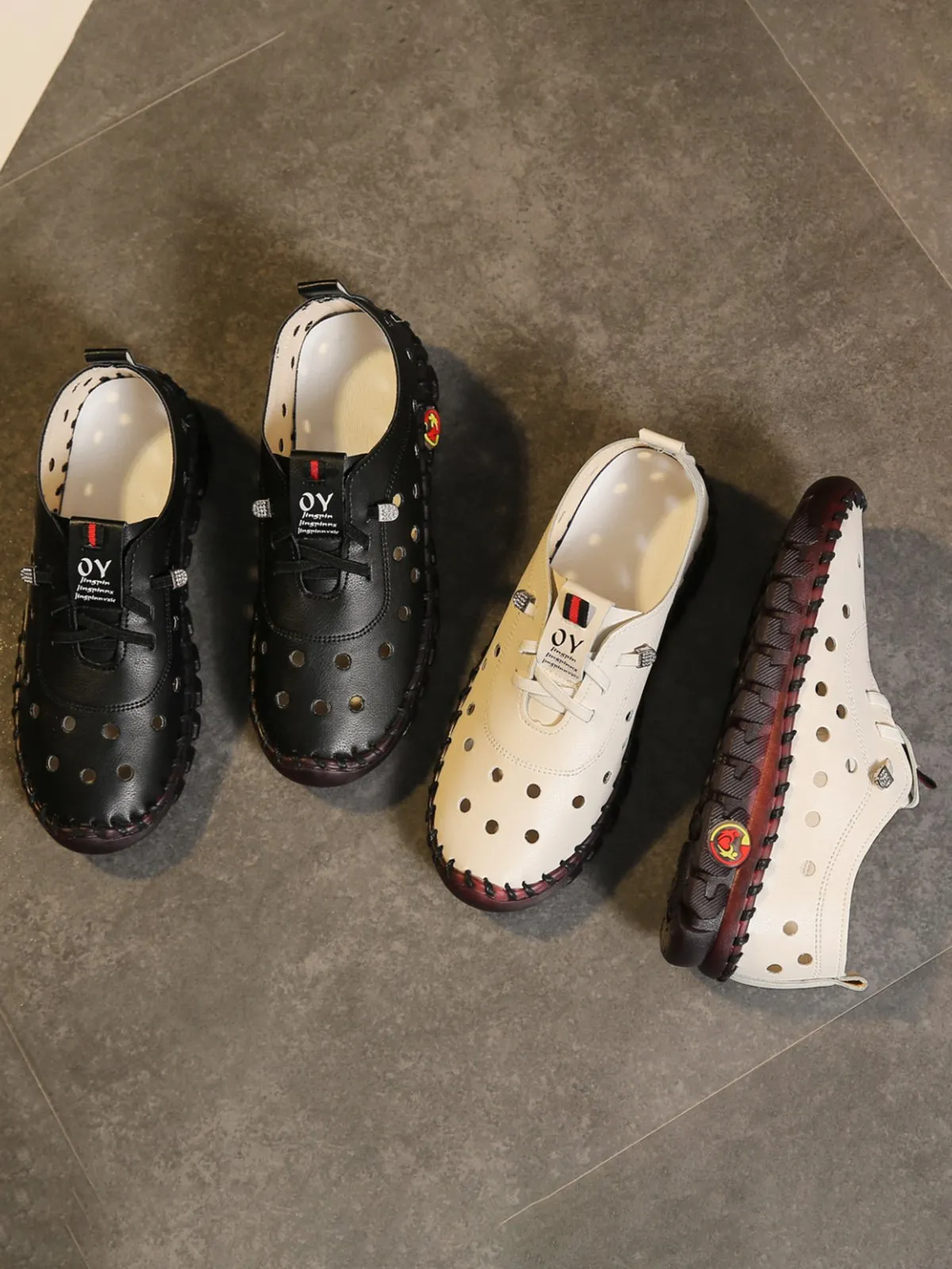 Cutout Breathable Super Soft Sole Moccasin Lace-Up Shoes