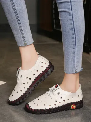 Cutout Breathable Super Soft Sole Moccasin Lace-Up Shoes