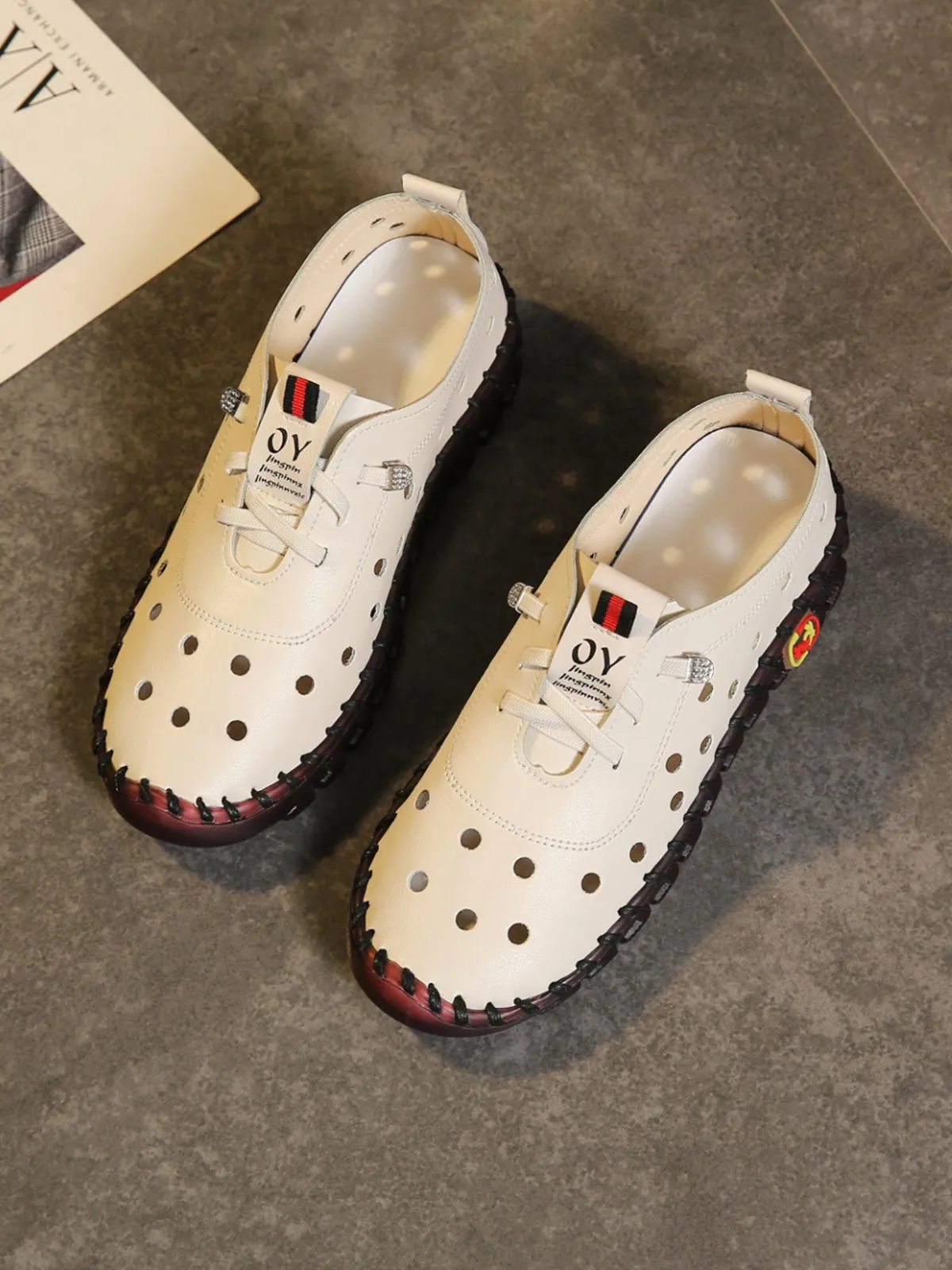 Cutout Breathable Super Soft Sole Moccasin Lace-Up Shoes