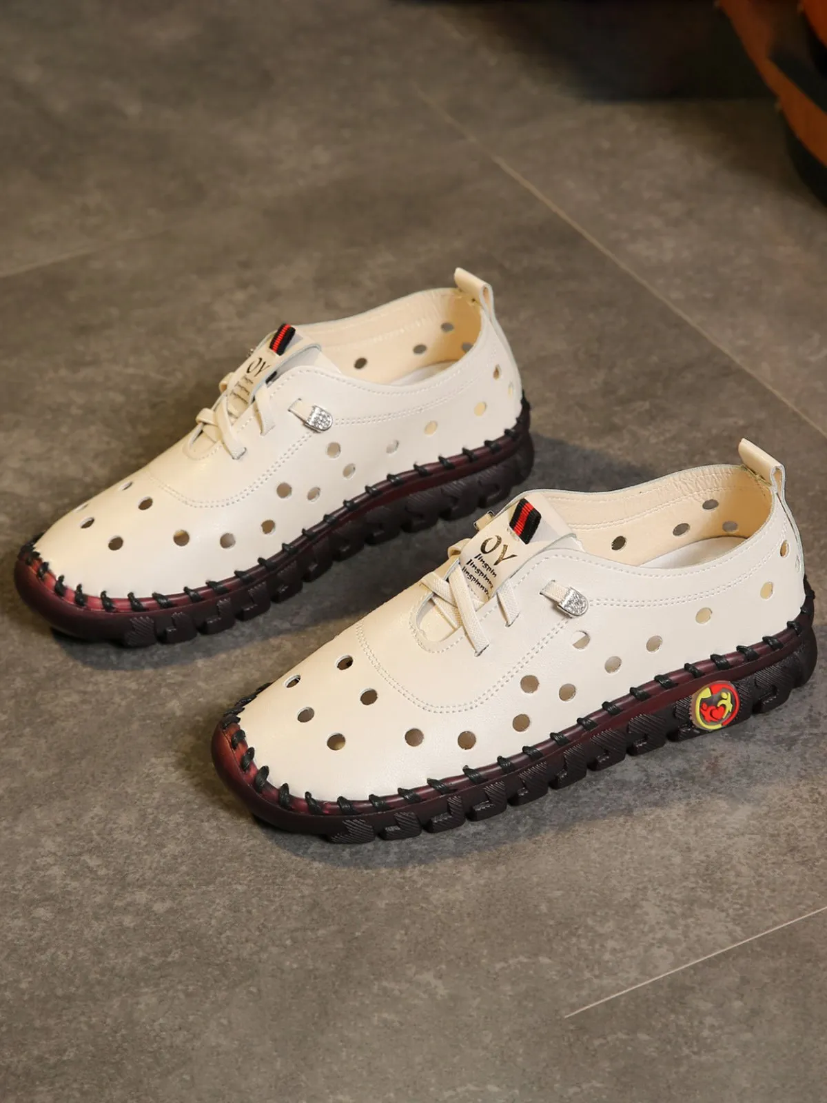 Cutout Breathable Super Soft Sole Moccasin Lace-Up Shoes