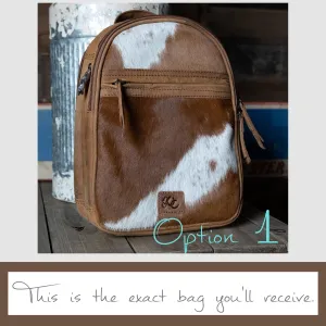 Daisy | Leather Concealed Carry Backpack or Sling | Hair-On Cowhide Accent | Locking Exterior Concealment Pocket | Travel or Commuting Bag