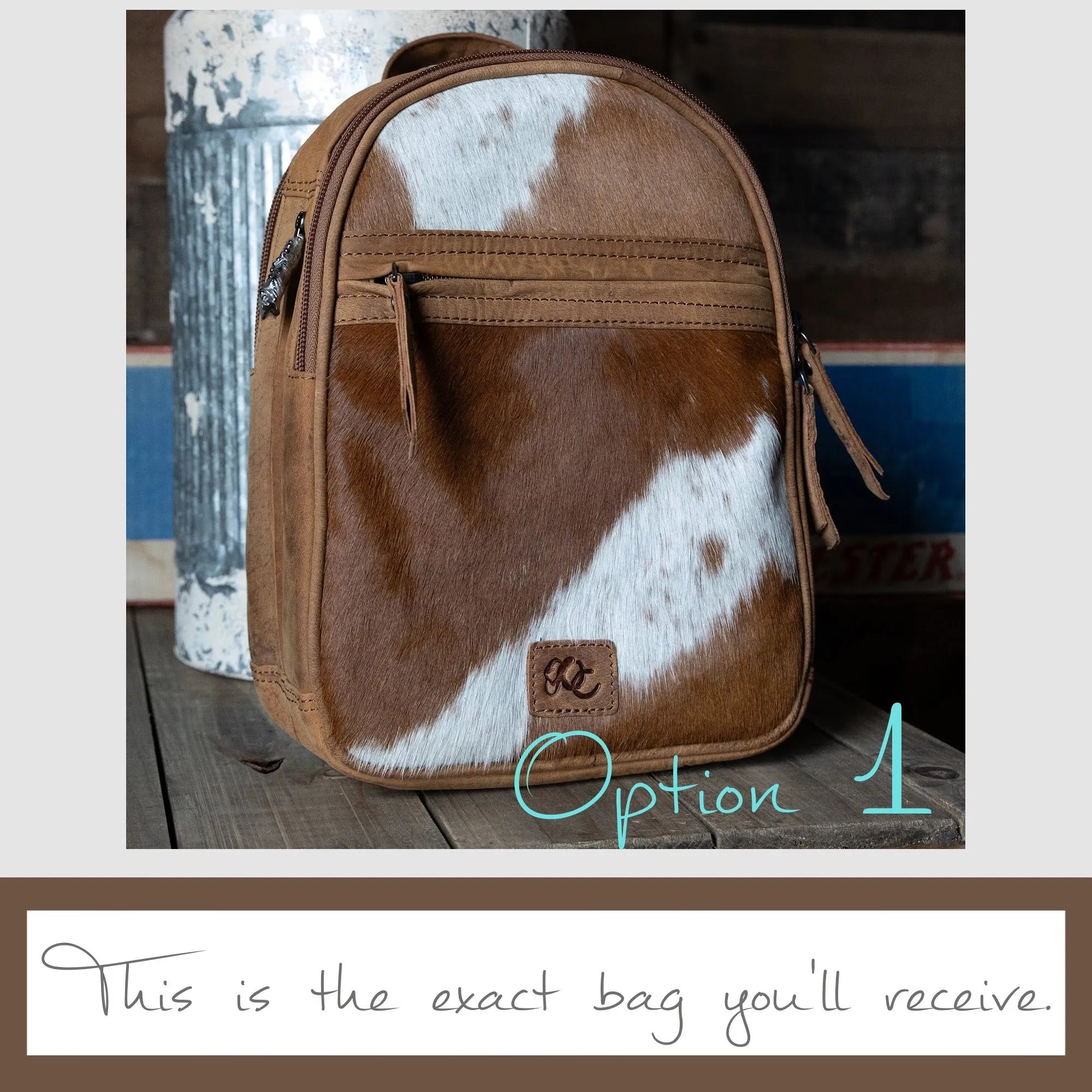 Daisy | Leather Concealed Carry Backpack or Sling | Hair-On Cowhide Accent | Locking Exterior Concealment Pocket | Travel or Commuting Bag