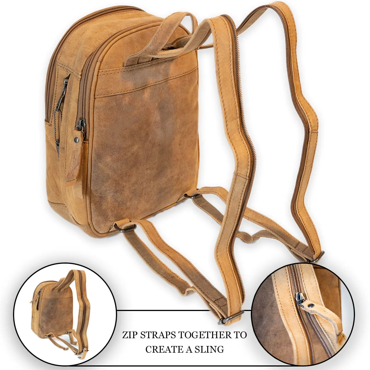 Daisy | Leather Concealed Carry Backpack or Sling | Hair-On Cowhide Accent | Locking Exterior Concealment Pocket | Travel or Commuting Bag