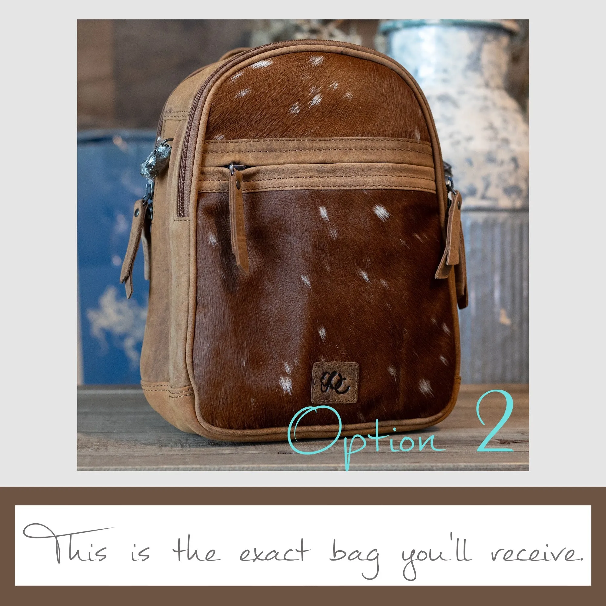 Daisy | Leather Concealed Carry Backpack or Sling | Hair-On Cowhide Accent | Locking Exterior Concealment Pocket | Travel or Commuting Bag