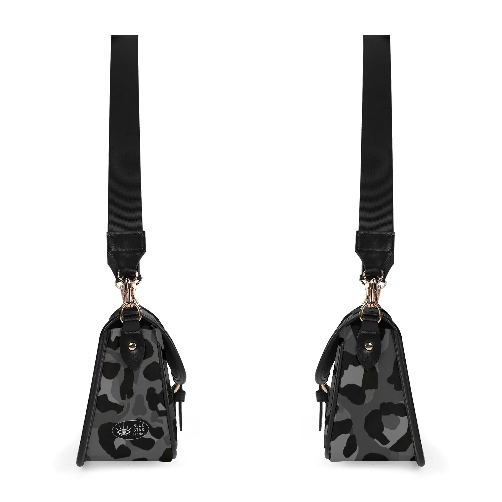 Dark Gray Leopard Print Womens Vegan Buckle Shoulder bag