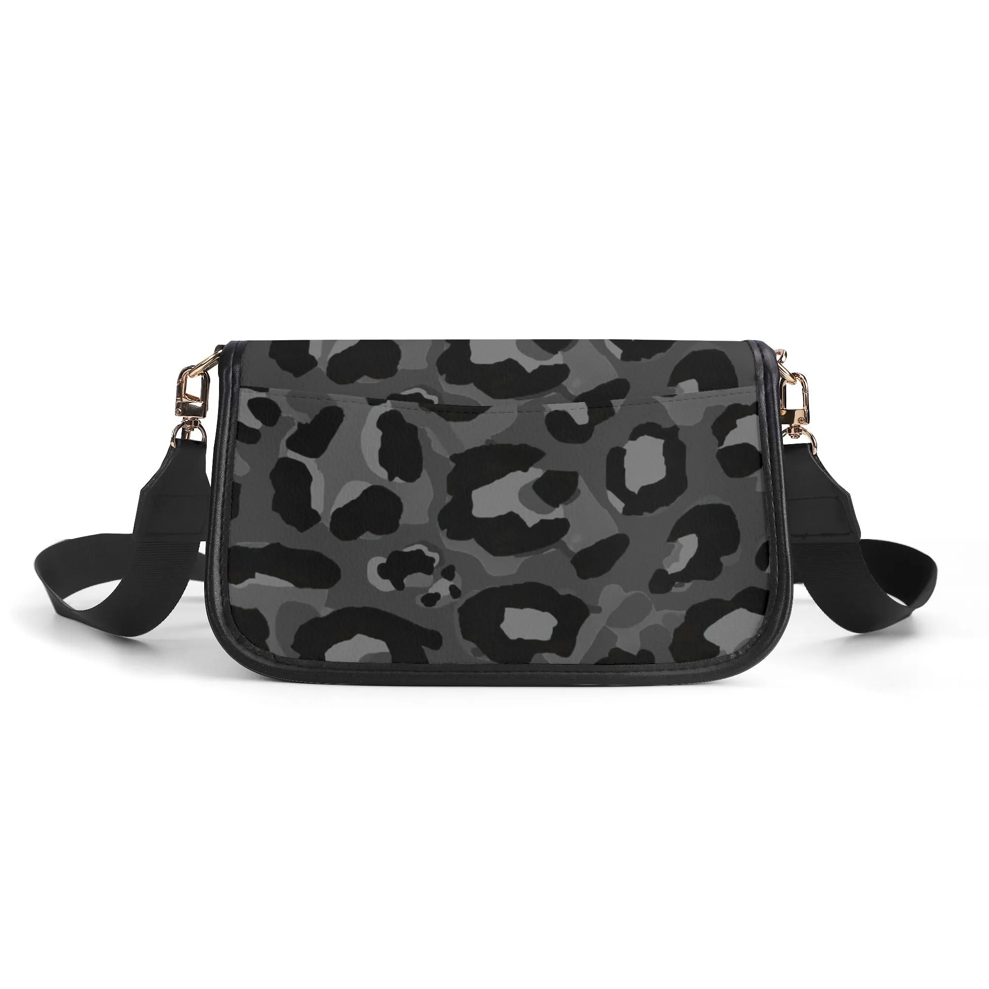 Dark Gray Leopard Print Womens Vegan Buckle Shoulder bag