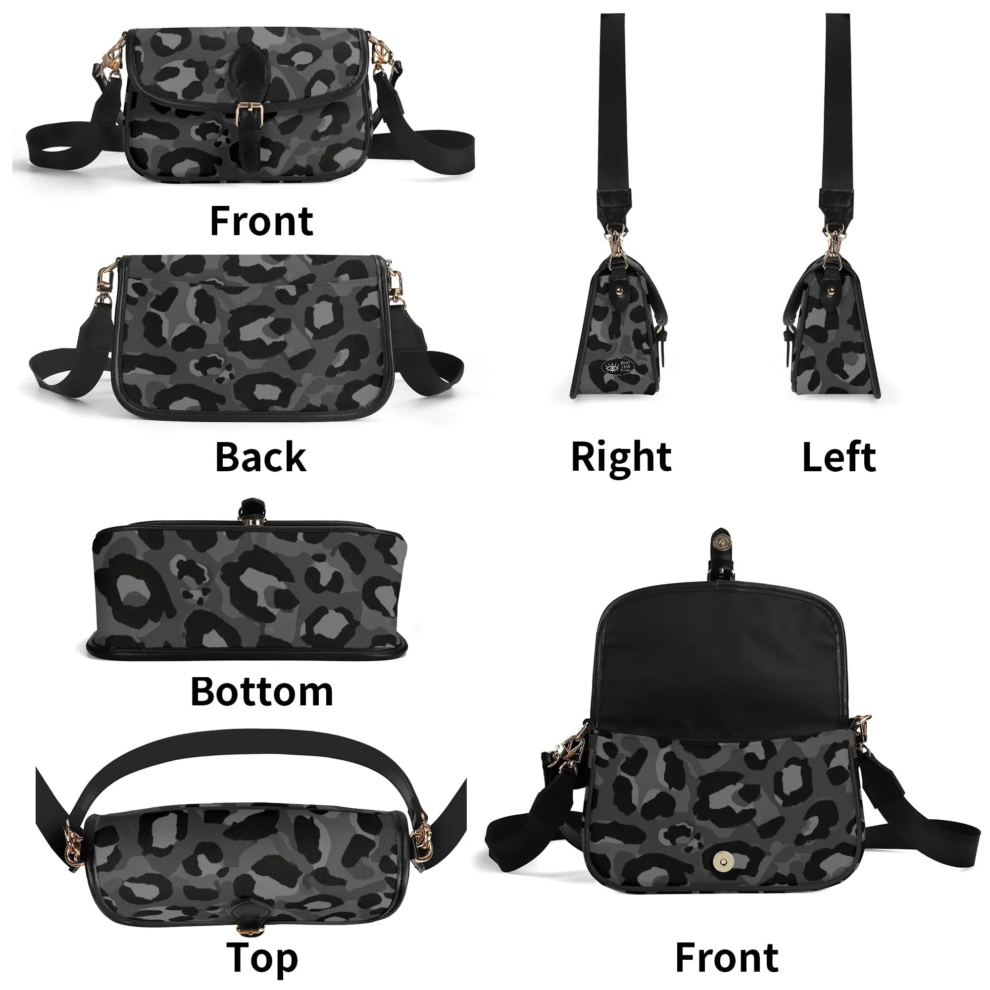 Dark Gray Leopard Print Womens Vegan Buckle Shoulder bag