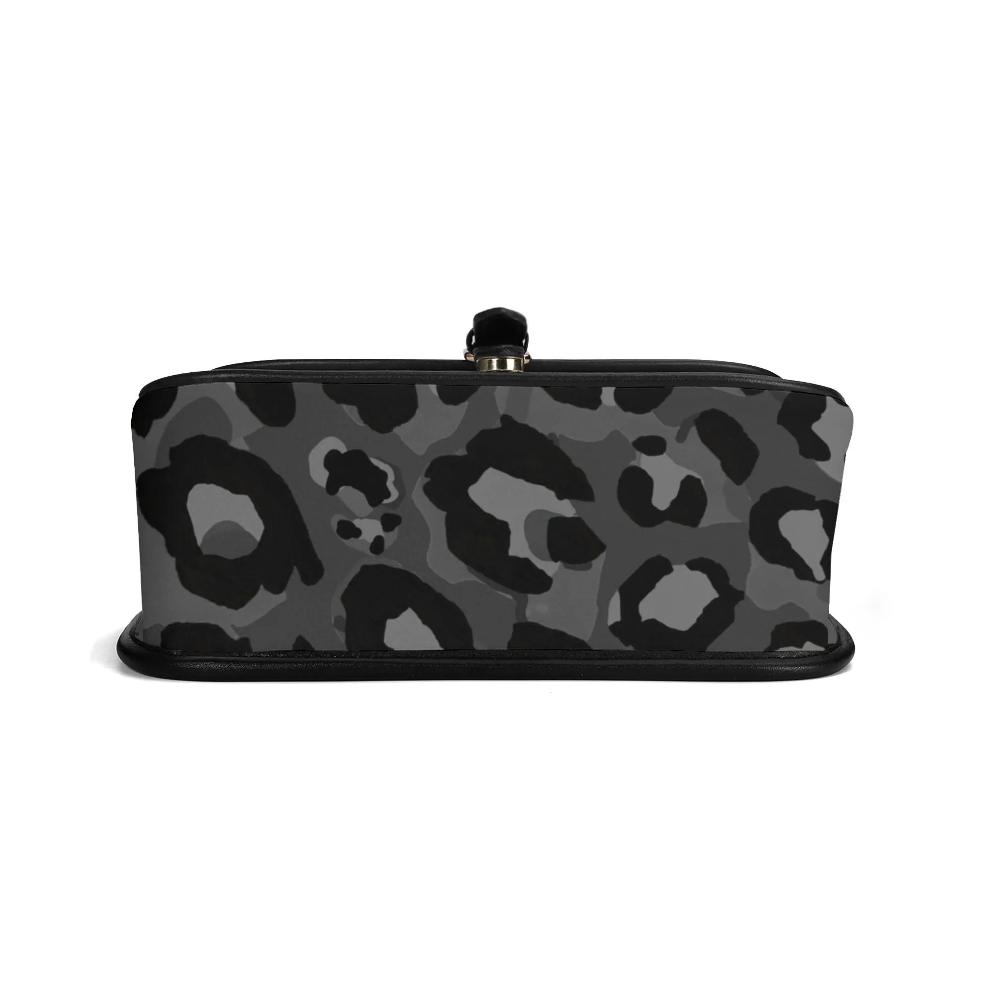 Dark Gray Leopard Print Womens Vegan Buckle Shoulder bag