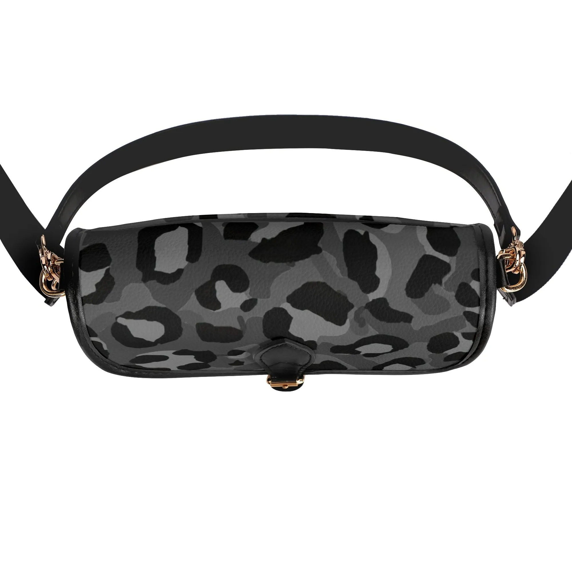 Dark Gray Leopard Print Womens Vegan Buckle Shoulder bag