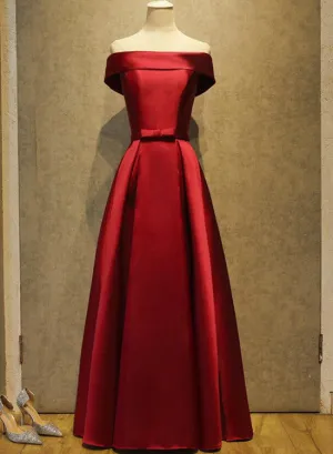 Dark Red Off Shoulder Prom Dress, Prom Dress , Formal Dresses