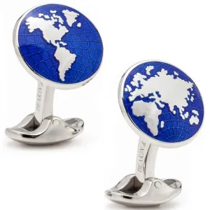 Deakin and Francis Sterling Silver World in Blue Cufflinks