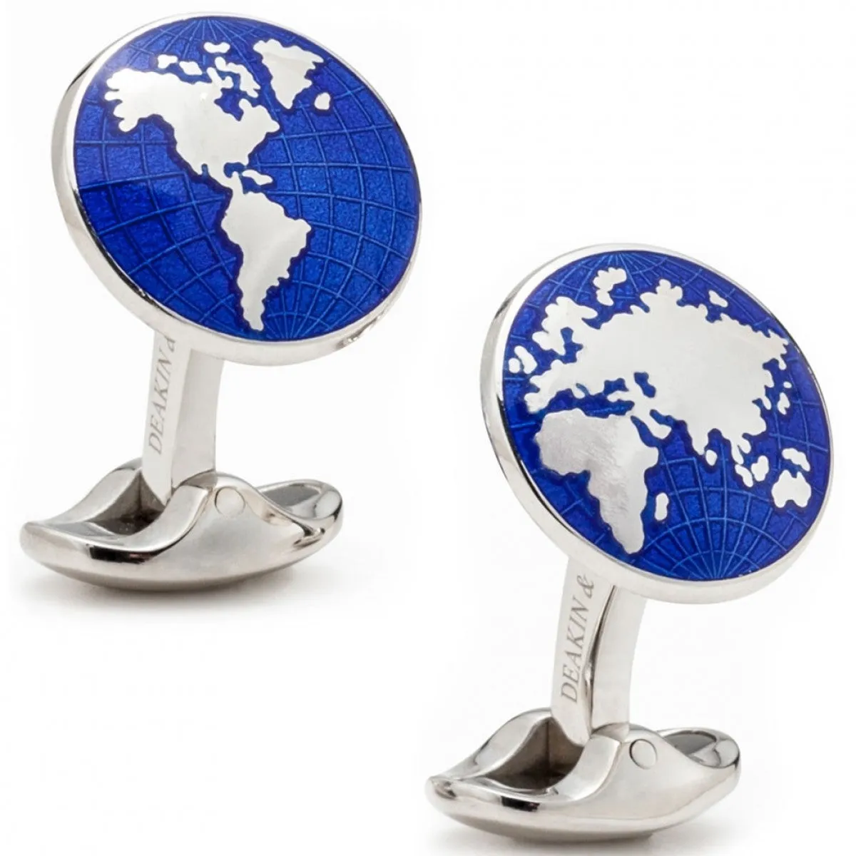 Deakin and Francis Sterling Silver World in Blue Cufflinks