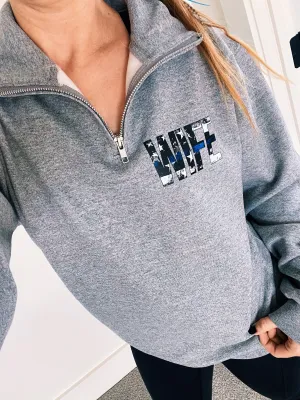 Distressed Wife Stars And Stripes © Pocket Print Unisex Quarter-Zip Sweatshirt (Oxford) // FINAL SALE