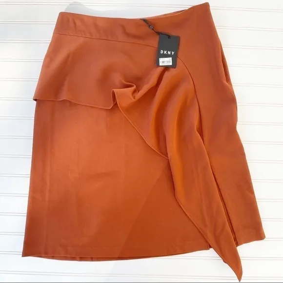 DKNY Ruffled Dressy Midi Skirt Size 8 NEW