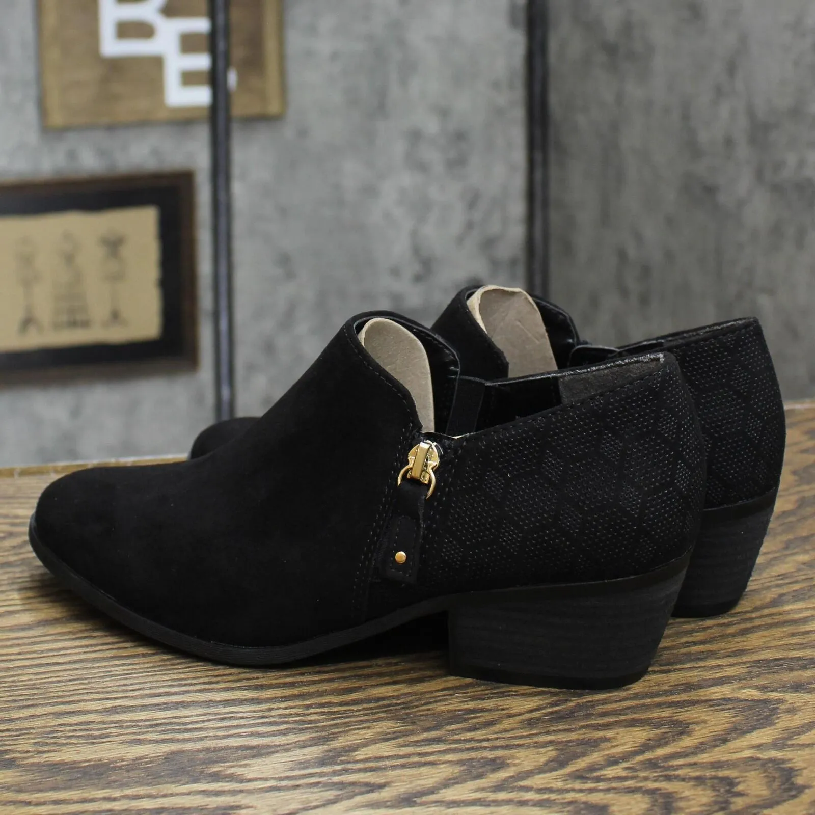 Dr. Scholl's Shoes Womens Brief Ankle Boot F0489F1 Black Microfiber Suede 8M
