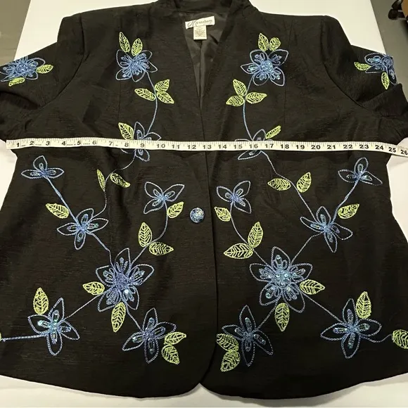 Dressbarn Womens Silk Embroidered Blazer Jacket Plus 3X Floral Sequins Beads