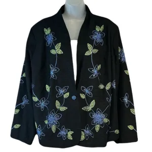 Dressbarn Womens Silk Embroidered Blazer Jacket Plus 3X Floral Sequins Beads