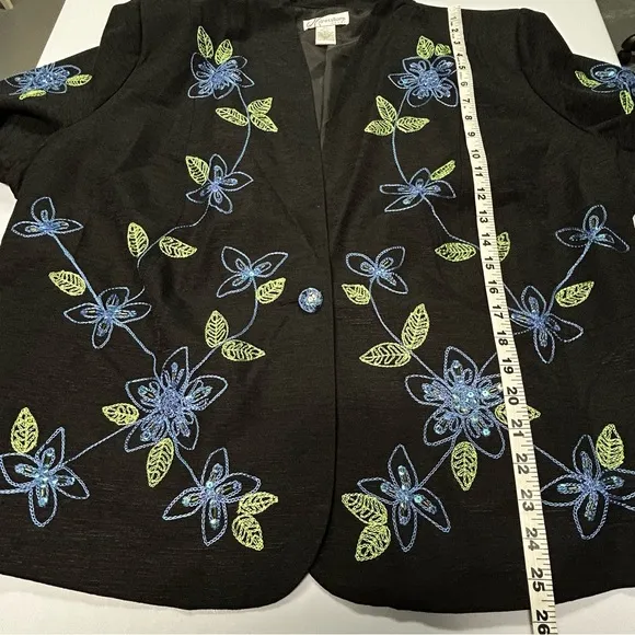 Dressbarn Womens Silk Embroidered Blazer Jacket Plus 3X Floral Sequins Beads