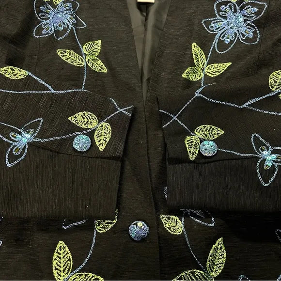 Dressbarn Womens Silk Embroidered Blazer Jacket Plus 3X Floral Sequins Beads