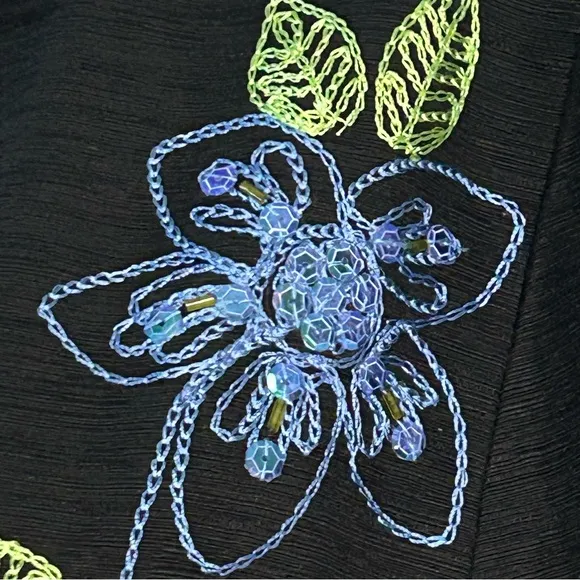 Dressbarn Womens Silk Embroidered Blazer Jacket Plus 3X Floral Sequins Beads