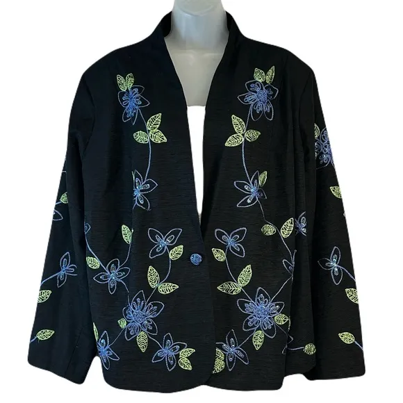 Dressbarn Womens Silk Embroidered Blazer Jacket Plus 3X Floral Sequins Beads