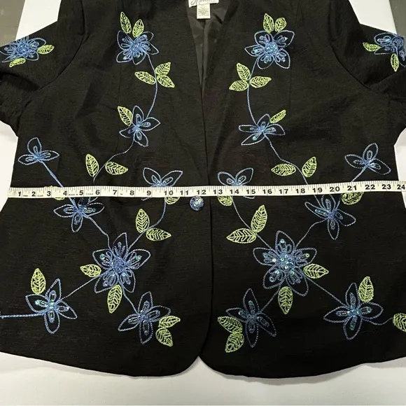 Dressbarn Womens Silk Embroidered Blazer Jacket Plus 3X Floral Sequins Beads