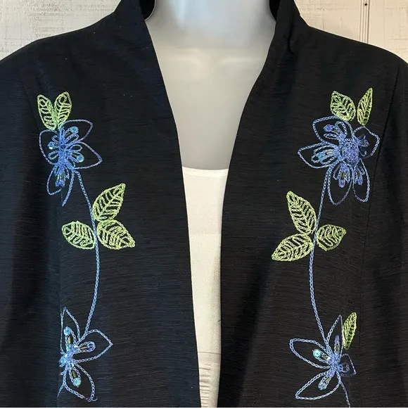 Dressbarn Womens Silk Embroidered Blazer Jacket Plus 3X Floral Sequins Beads