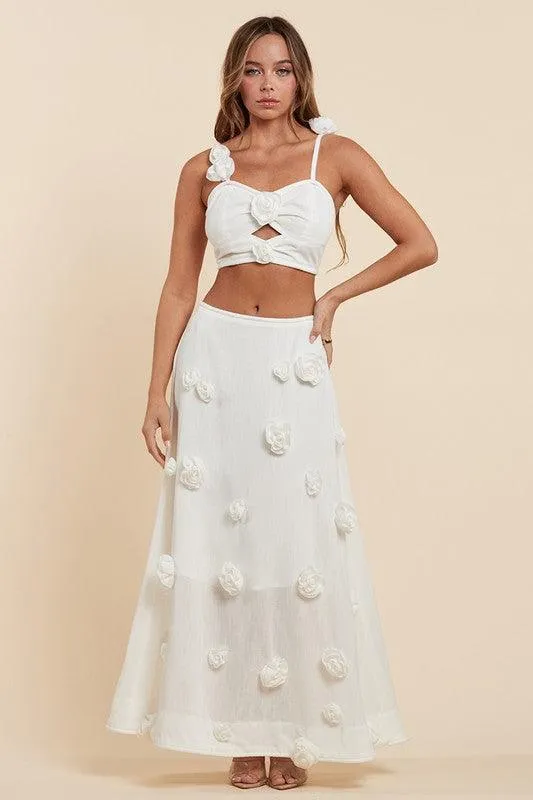Enchanting White Skirt Set with Flower Details