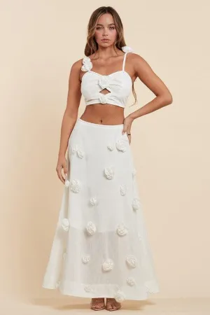 Enchanting White Skirt Set with Flower Details