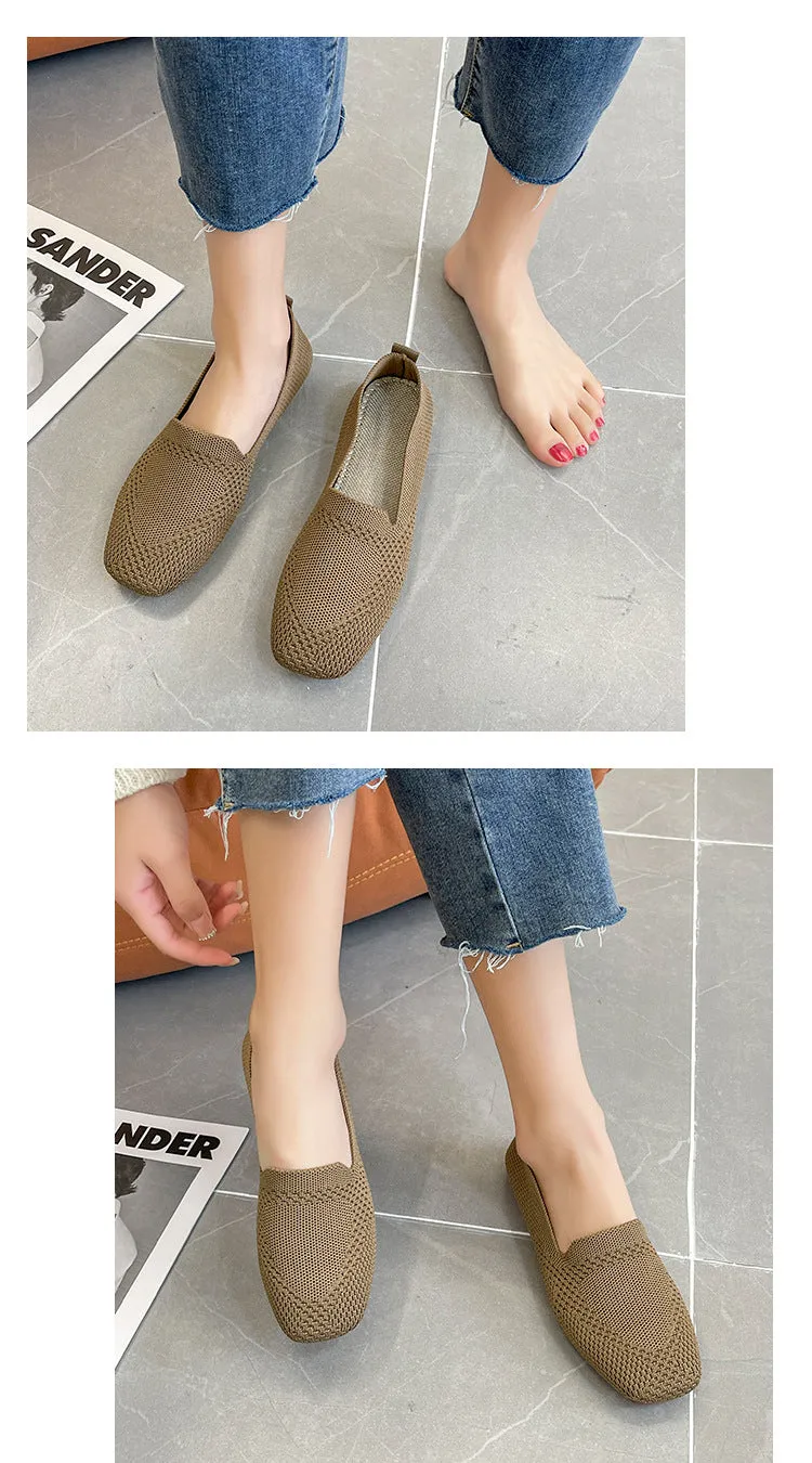 Environmentally friendly woven square head flat bottom commuting is not tiring loafers