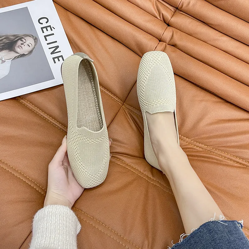 Environmentally friendly woven square head flat bottom commuting is not tiring loafers