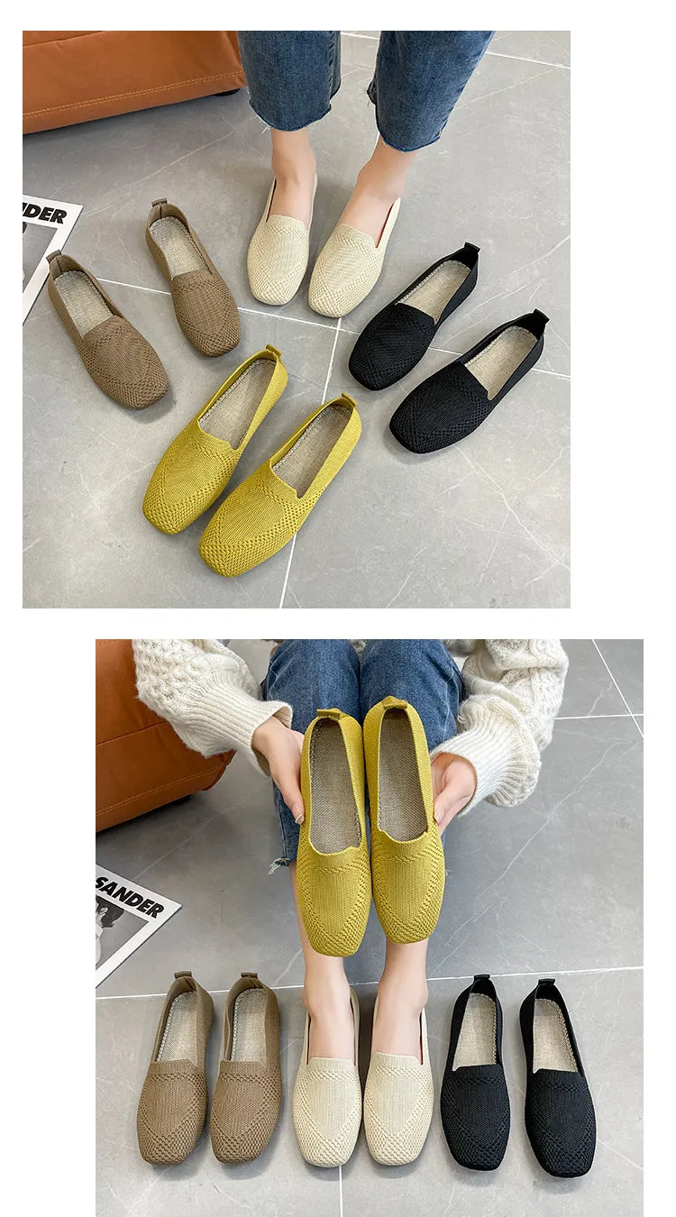 Environmentally friendly woven square head flat bottom commuting is not tiring loafers
