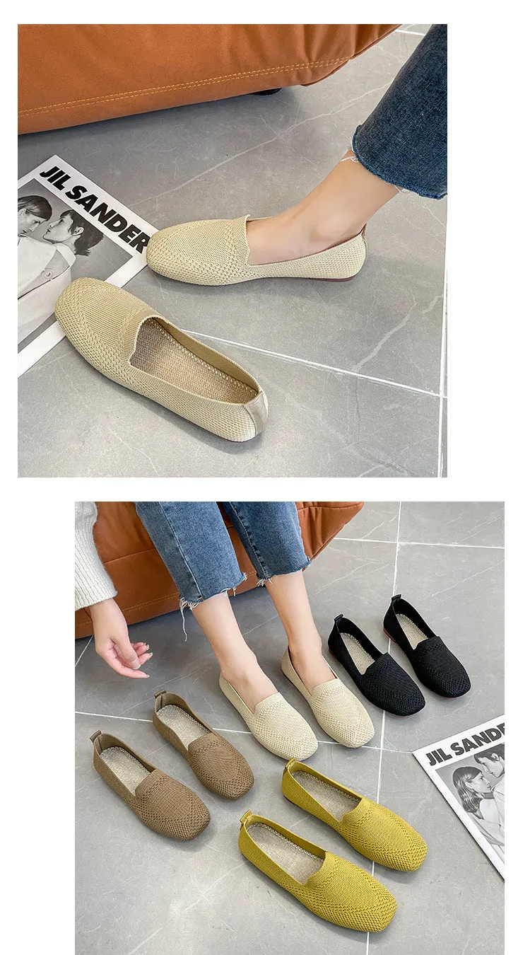 Environmentally friendly woven square head flat bottom commuting is not tiring loafers