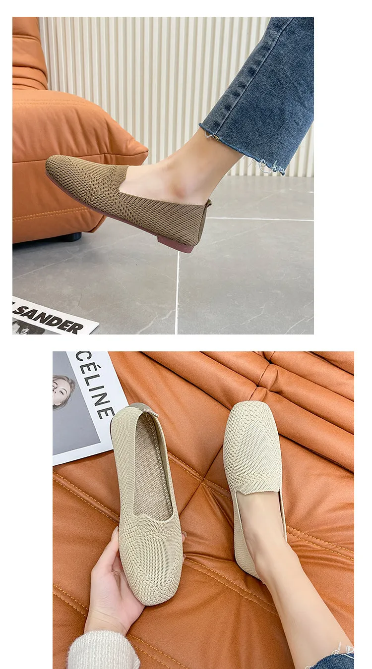 Environmentally friendly woven square head flat bottom commuting is not tiring loafers