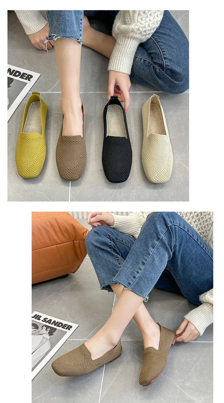 Environmentally friendly woven square head flat bottom commuting is not tiring loafers
