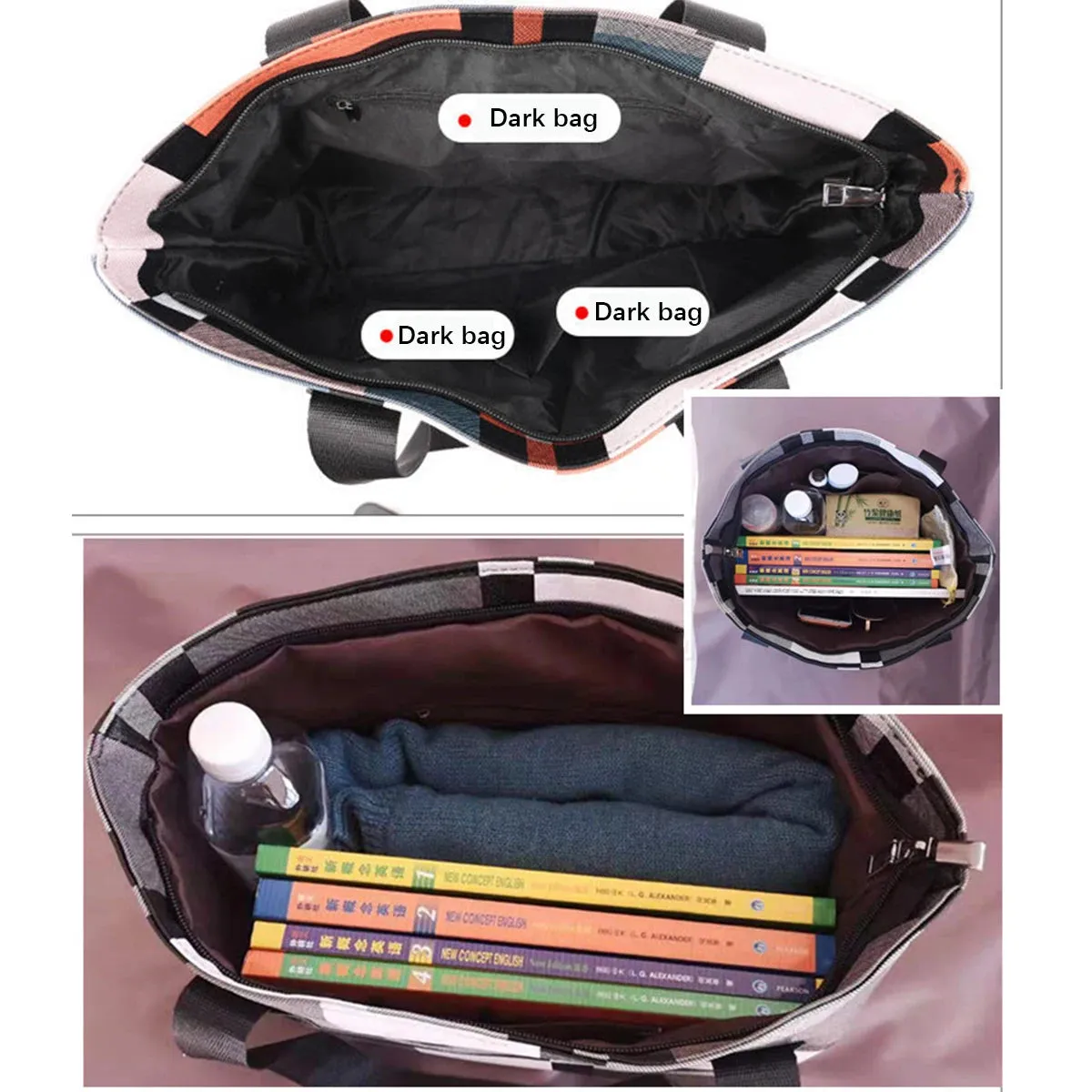 Fashionable Striped Plaid Tote Bag for Women