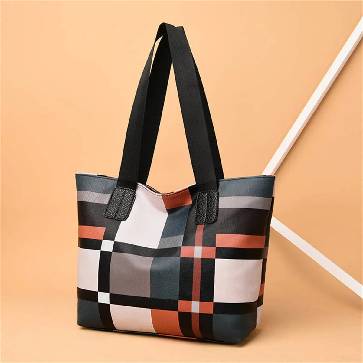 Fashionable Striped Plaid Tote Bag for Women