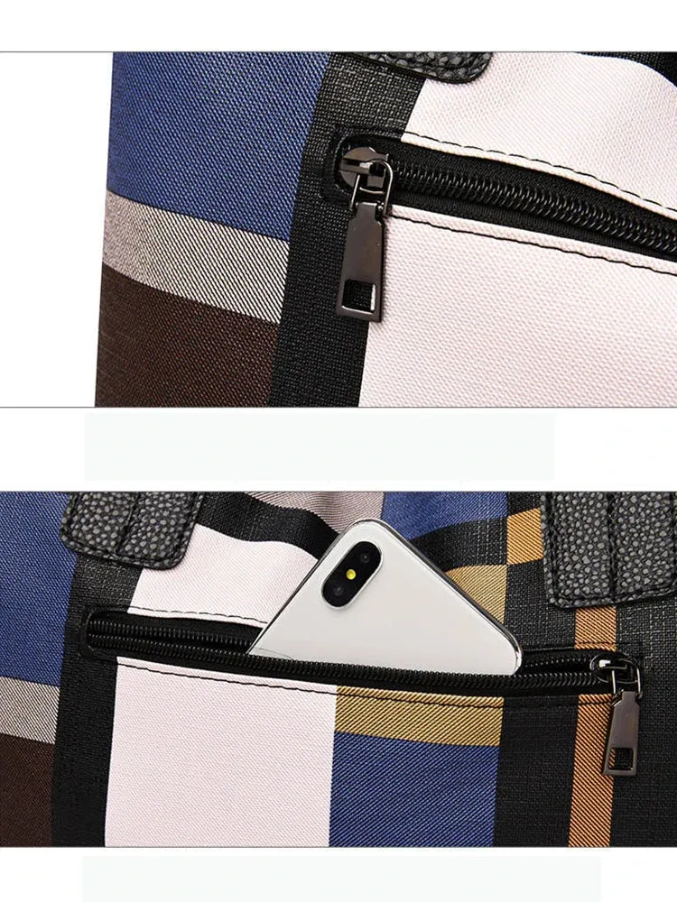 Fashionable Striped Plaid Tote Bag for Women