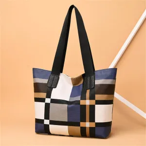 Fashionable Striped Plaid Tote Bag for Women