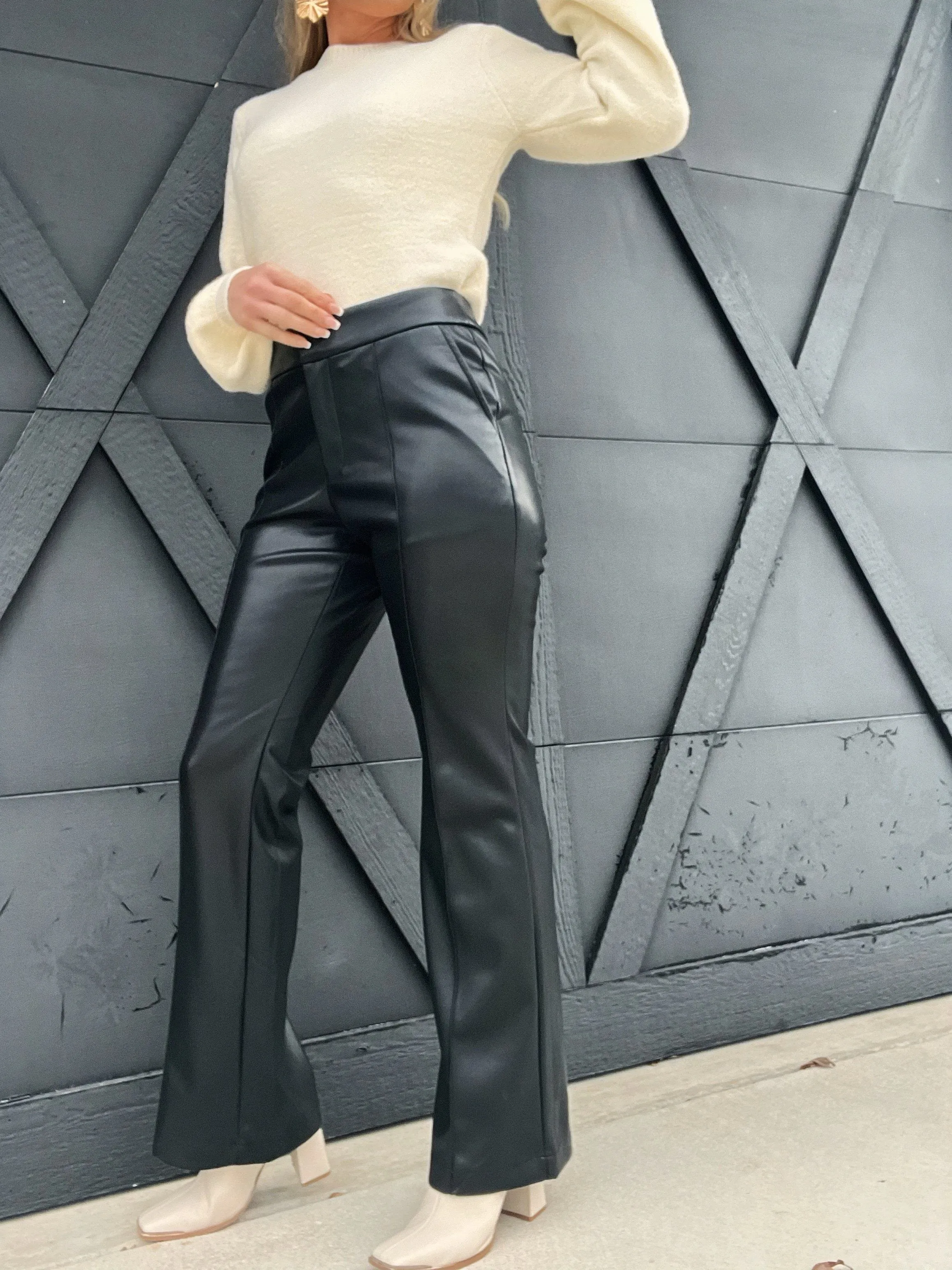 Faux Ever Leather Flare Trouser-Black