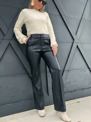 Faux Ever Leather Flare Trouser-Black