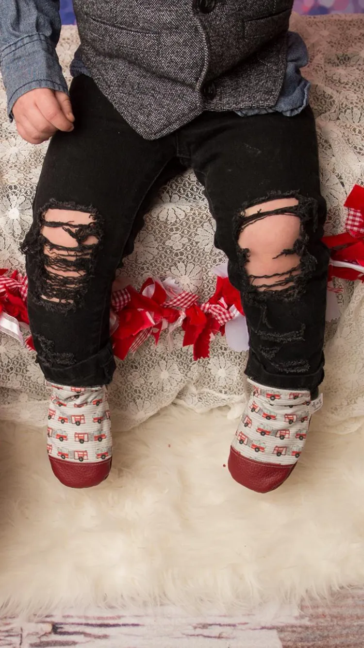 Firetruck Watercolor Stripe Moccs (Toe Guard is an add on)